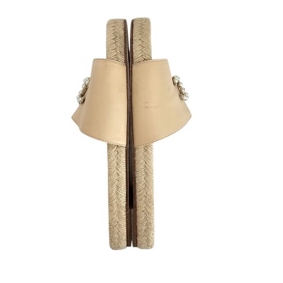 Chanel CC Pearl Espadrille Slide Flat Sandal Size 39 US 8 8.5 Beige Tan Slip On - Picture 5 of 9